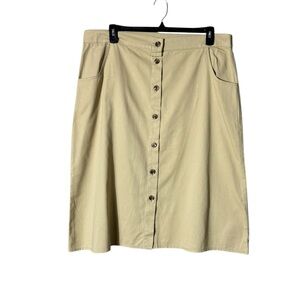 Vintage Jennifer Lauren Button Up‎ Midi Skirt Size 2X Academia Tan Preppy Twee